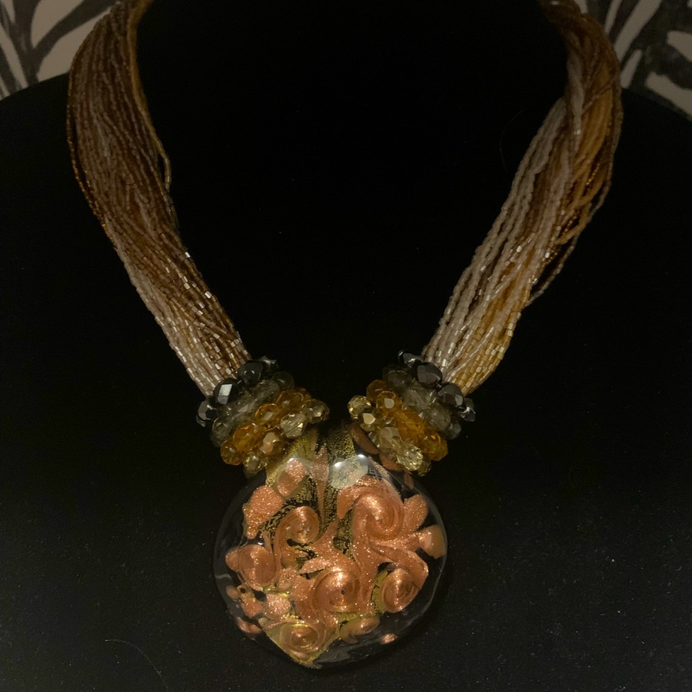 Gorgeous Venetian Blown Glass Statement Necklace… Pristine!!